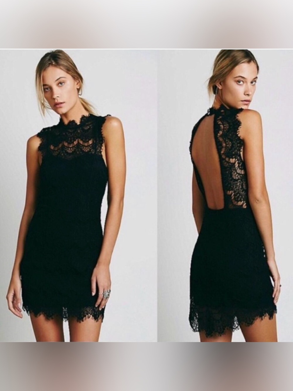Free People Black Lace Backless Slip Dress